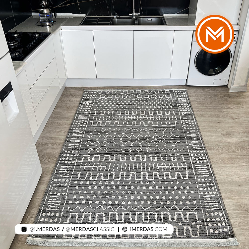 فرش آشپزخانه مراکشی کد 41319 زمینه نقره ای